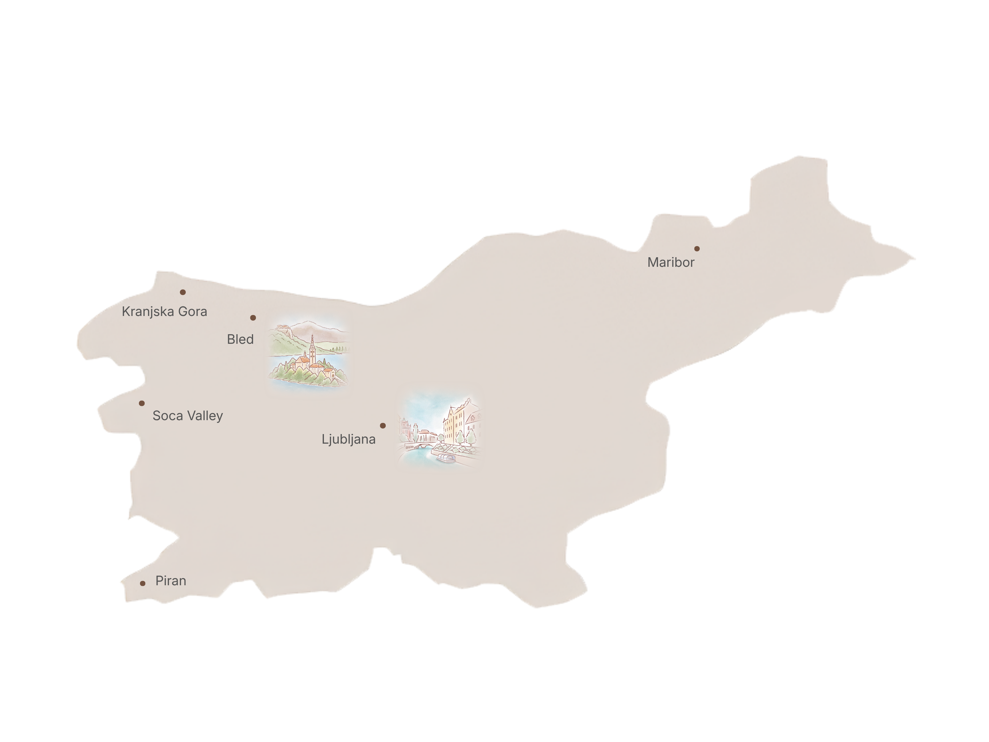 Illustrated map of Slovenia with key places and nearby countries
