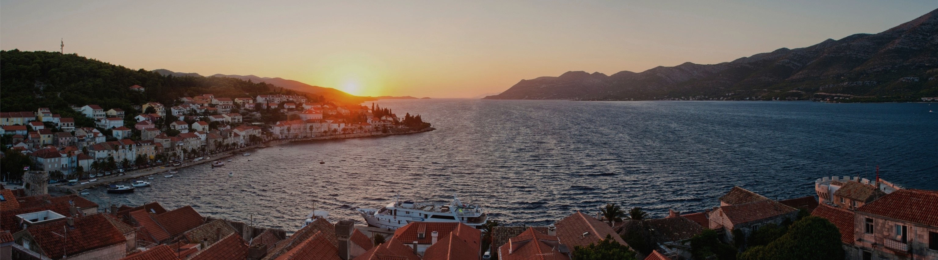 Korčula panoramic coastal view at sunset